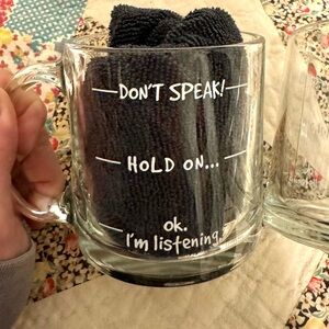 Pyrex style humorous mugs. Set of 2.